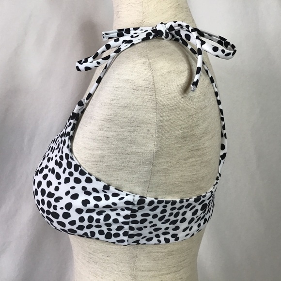 SHEIN Bikini Top Shoulder Tie Spotted Dots White Black Size L - Picture 4 of 8
